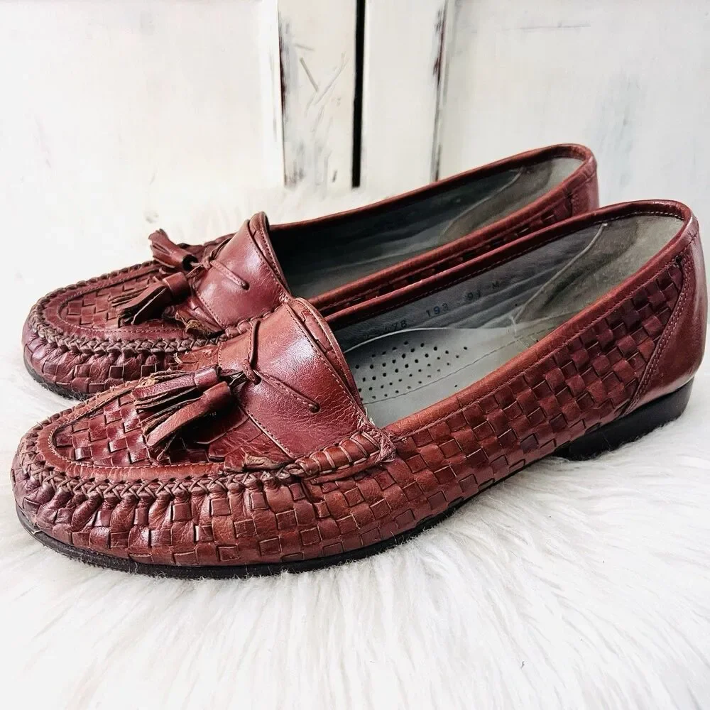 Stacy Adams Apple Brown Leather Woven Tasseled Oxford Dress Shoes - Size 9.5 M